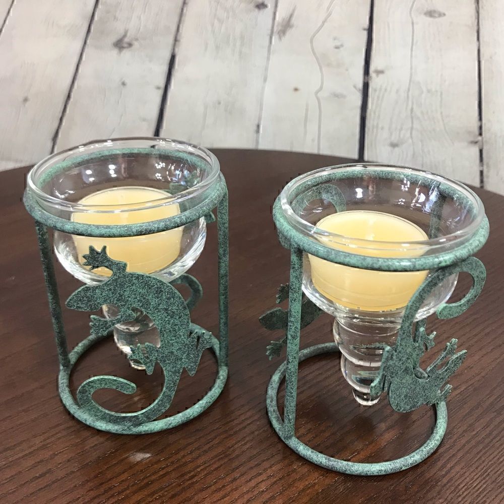 Set Of 2 Rustic Aztec Tealight Holders EUC